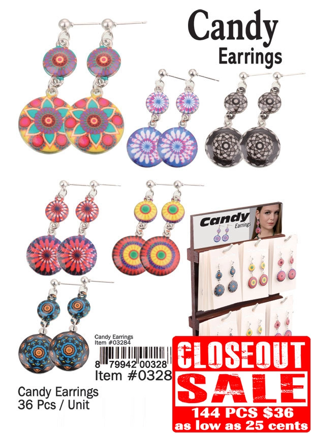 Candy Earrings - Closeout 144 Pcs.